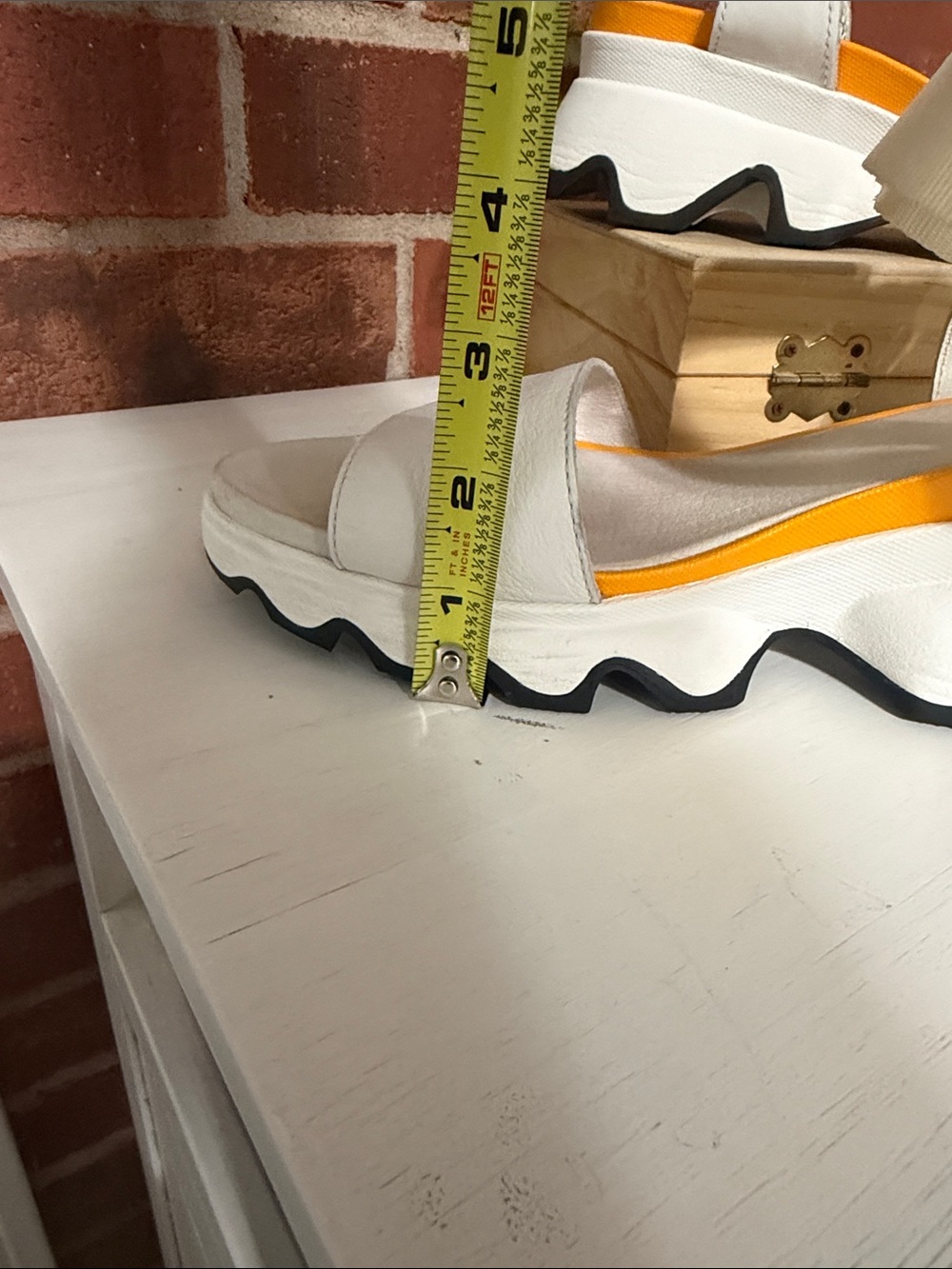 Sorel White Platform Sandals with Orange Insole and Pink Heel Accent - Picture 9 of 10